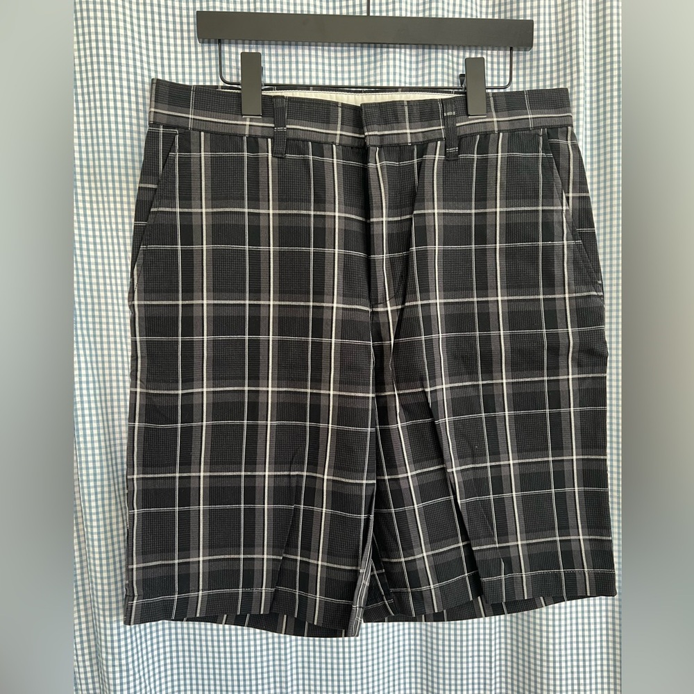 RVCA Black and Gray Plaid Flat Front Shorts